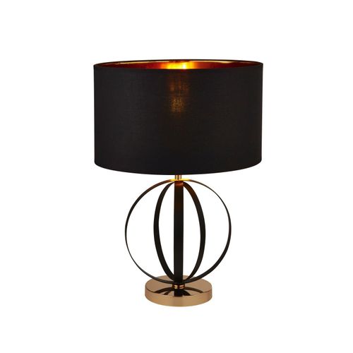 Tischlampe Stoff Metall E27 Ø 38 cm rund 58 cm in Schwarz Gold Modern Tischleuchte