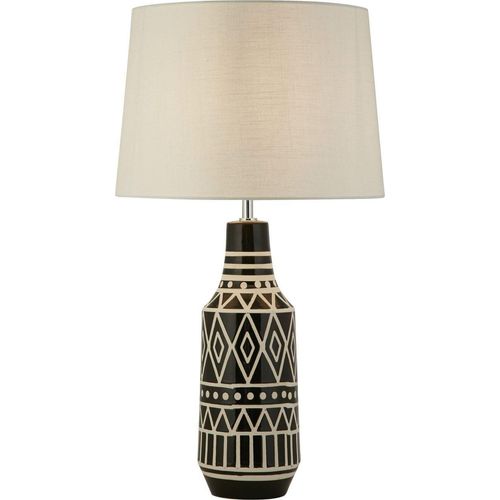 Nachttischlampe Stoff Keramik E27 rund Ø 38 cm 69 cm hoch Schwarz Weiß Retro Design Keramiklampe
