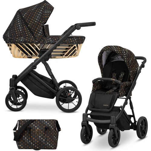 Kinderwagen IVENTO GLAM Sportwagen Babywagen Babyschale Komplettset Kinder Wagen Set 2 in 1 (Black Style, Rahmenfarbe: schwarz)