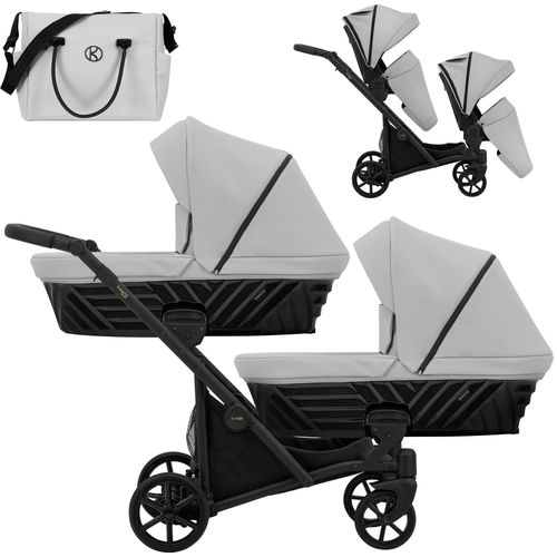 Kunert Booster Zwillingskinderwagen 3in1 mit Babywanne, Sportsitz & Babyschale, Grafit