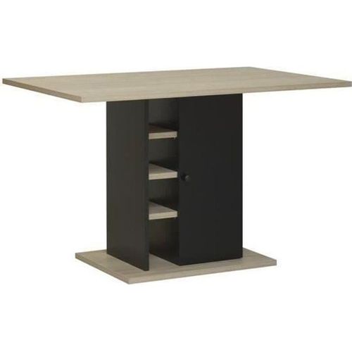 Rechteckiger Esstisch mit Stauraum 1 Tür - Nachbildung aus Eiche und Schwarz - L 120 x T 80 x H 75 cm - OXFORD
