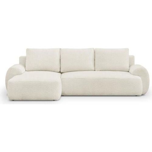 MILO 3-Sitzer-Sofa für die linke Ecke - Hellbeiger Frotteestoff - Aufbewahrungsbox - L 264 x H 84 x T 99/145 cm