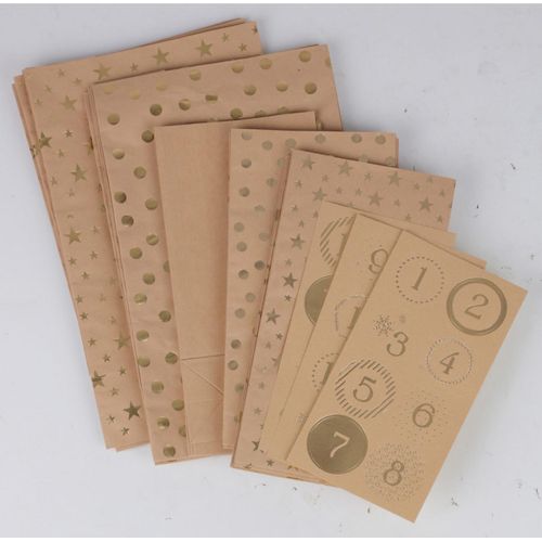 WH Adventskalender-Set mit 6 großen und 18 kleinen Tüten + Zahlen 1–24 Stickern | DIY Adventskalender zum Befüllen | 36 Sets