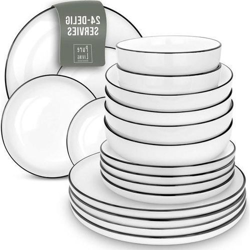 Geschirrset für 12 Personen – Skandinavischer Stil – Hochwertiges weißes Porzellan – Spülmaschinen- und mikrowellengeeignet – Geschirr mit Schüsseln und Tellern – Stilvolles Besteck Geschirrset für 12 Personen