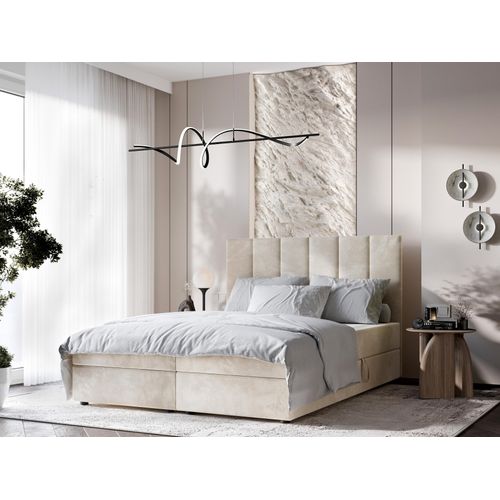 Boxspringbett ALFA 200x200 mit zwei Staufächern und 5 cm Matratzenauflage, Bett in Beige, Stoff Casablanca 2301 Image