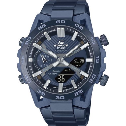 Smartwatch CASIO EDIFICE, blau, Smartwatches, Armbanduhr, Herrenuhr, Edelstahlarmband, Bluetooth,bis 10 bar wasserd.
