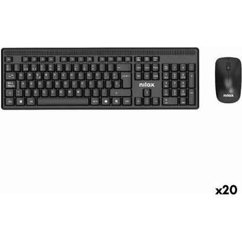 Tastatur mit Maus Nilox Schwarz Qwerty Spanisch (20 Stück)