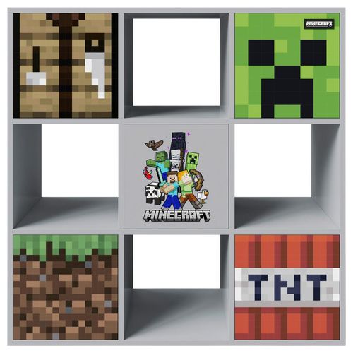 Minecraft Regal , Grau, Mehrfarbig , Holzwerkstoff , 90x90x30 cm , FSC 100% , stehend , Kinder- & Jugendzimmer, Kindermöbel, Kinderregale