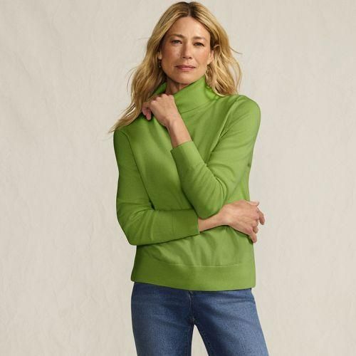 Merino-Pullover mit weitem Rollkragen, Damen,  Grün, by Lands' End