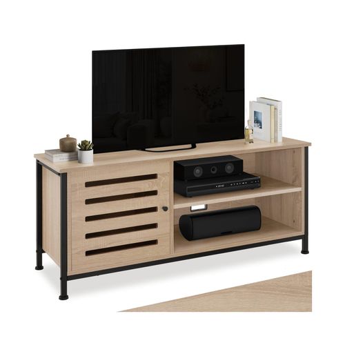 tectake® TV-Board, Industrial Style, 2 offene Fächer, Staufach mit Magnettür, 2 Kabelaussparungen, 110 x 41,5 x 50,5 cm