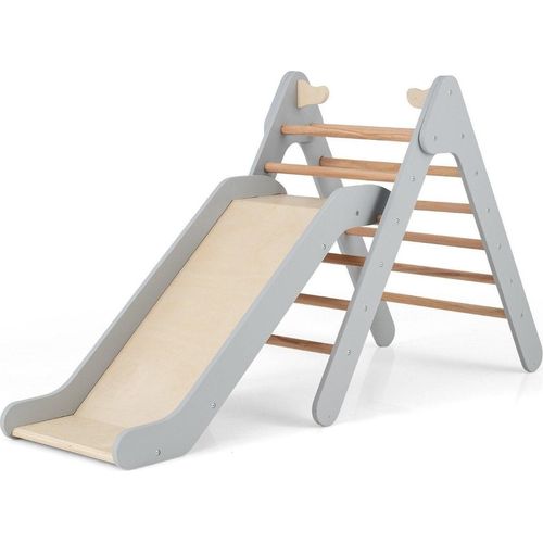 Kletterdreieck mit Rutsche Klettergerüst aus Holz Sprossendreieck zum Rutschen und Klettern Grau