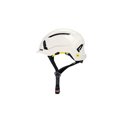 Kopfschutz Uvex pronamic alpine Mips®, EN 397 und EN 12492, Mips® Gehirnschutzsystem, größenverstellbar, Euroslot-Aufnahmen und Halteklammern, weiß