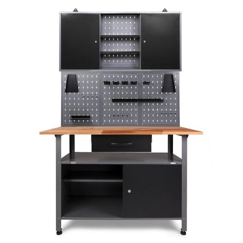 Ambia Garden Werkbankset , Anthrazit, Grau , Holz, Metall , Buche , 1,1 Fächer , 1 Schubladen , 120x205x60 cm , FSC , Freizeit, Heimwerken, Werkstatt