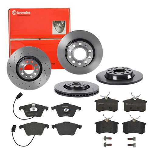 BREMBO Bremsensatz-Vorn und hinten Bremsensatz, Scheibenbremse vorne rechts links Gelocht/innenbel. 320mm für SKODA RENAULT VW ROEWE (SAIC) SEAT PEUGE