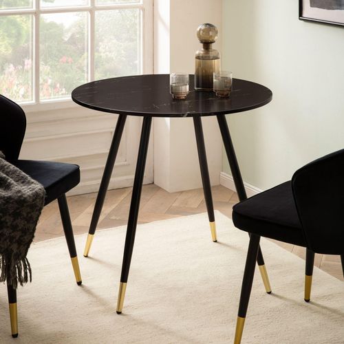 WOHNLING Esszimmertisch 75 cm Marmor Optik Schwarz Esstisch Küchentisch Rund