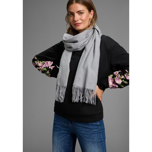 Schal LAURA SCOTT, Damen, grau (hellgrau melange), Web, Obermaterial: 100% Polyester, meliert, unifarben, Modetücher, mit modischen Fransen in klassischen Unifarben - NEW