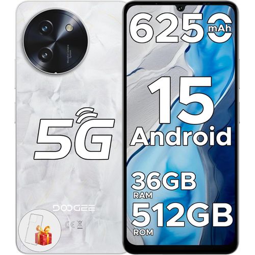 DOOGEE Note 59 Pro+ 5G Smartphone Android 15 Ohne Vertrag 5G 36GB+512GB 6250mAh 6.75" HD+ 120Hz Handy 50MP+8MP Dual SIM Handys/OTG/GPS/NFC,Weiß