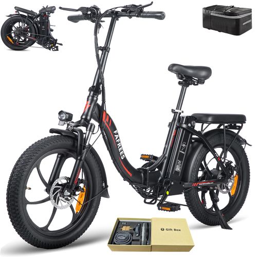 E-bike klapprad 20 zoll Rostfreie Aluminiumlegierung Wasserdicht IPX5 36 V 16 Ah 576 Wh bis zu 100 - 130 km Pedelec 7 Gang, Schwarz