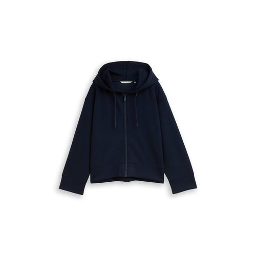 TOM TAILOR DENIM Damen Loose Fit Scuba Hoodie Sweatjacke, blau, Uni, Gr. M
