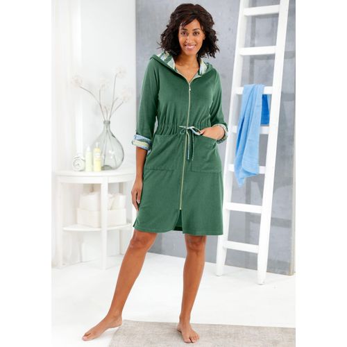 Bademantel FEEL GOOD Gr. 52, grün (moos, eucalyptus, gemustert), 52/54, Baumwolle, Hausmäntel