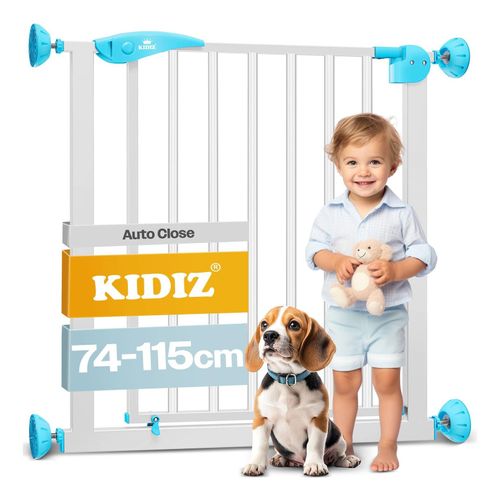 KIDIZ® Schutzgitter für Treppen Tür, Auto Close Kindertreppengitter ohne Bohren 90° Stop, Absperr Türschutzgitter, schwenkbare Trennwand, Treppenschutzgitter, Klemmen