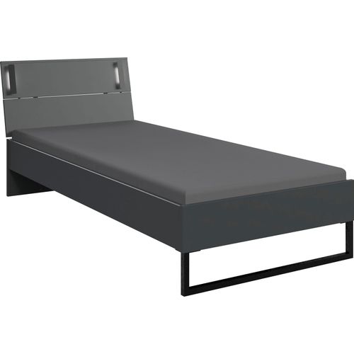 Futonbett WIMEX "Tilburg in verschiedenen Breiten erhältlich, inkl. LED Beleuchtung", grafit, absetzung schwarz, grafit, absetzung schwarz, grafit, absetzung schwarz, B:98cm H:93cm L:210cm, Betten, Futonbett, Bett mit Metallkufe