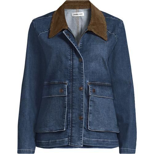 Jeansjacke mit Cordkragen, Damen,  Blau, Elasthan/Baumwoll-Mischung/Polyester-Mischung, by Lands' End