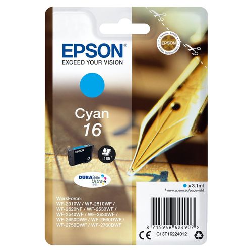 Original Epson WorkForce WF-2500 Series (C13T16224012 / 16) Druckerpatrone Cyan