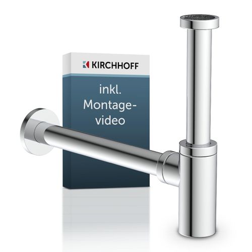 Siphon KIRCHHOFF, grau (chrom), B:6,5cm H:19,5cm T:25cm, Edelstahl, Siphons, Röhrensiphon, Chrom, 1 1/4" x 32 mm
