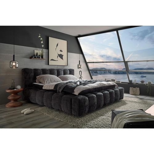 Mid.you Polsterbett , Schwarz , Textil , 180x200 cm , gepolstertes Kopfteil , Schlafzimmer, Betten, Polsterbetten