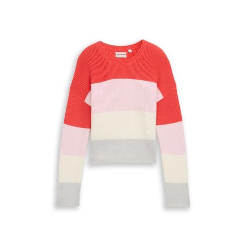 TOM TAILOR Mädchen Cropped Strickpullover mit Colour Blocking, rot, Colour Blocking, Gr. 164