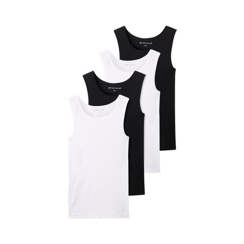 TOM TAILOR Herren Tanktops mit Rippstruktur aus Baumwolle im 4er-Pack, weiß, Uni, Gr. 8