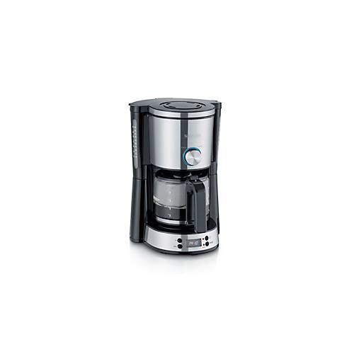 SEVERIN Kaffeeautomat, 10 Tassen, 1.000 W, Digitaluhr mit Timer, AromaSwitch (2 Brühprofile), Glaskanne, Edelstahl (gebürstet)/Schwarz, Display