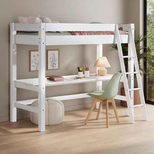 Mid.you Hochbett , Weiß , Holz , Kiefer , massiv , links montierbar, rechts montierbar , 90x200 cm , FSC MIX , Holzmöbel, Kinderbetten Holz