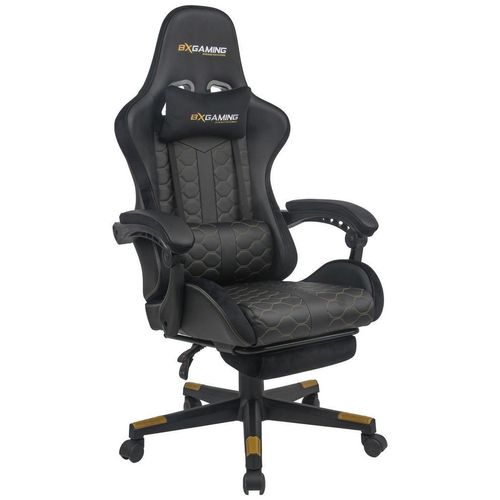 BX Gaming Gamingstuhl , Schwarz , Metall, Kunststoff, Textil , Drehkreuz , 63x114x62 cm , Sitzfläche 360° drehbar, inklusive Armlehnen , Kinder- &