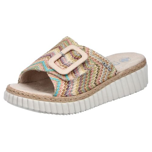 Keilpantolette RIEKER, Damen, Gr. 39, bunt (pastell multi), Bast, Flechtoptik, Klassisch, Schuhe, Sommerschuh, Strandschuh, Hausschuh mit praktischem Klettverschluss