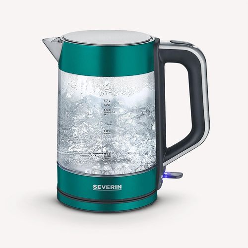SEVERIN Glas-Wasserkocher WK 9268 WK 9268 aus Edelstahl, gebürstetgrünmattschwarzsilber Wasserkocher Wasserkocher Grün Wasserkocher Edelstahl Wasserkocher Glas