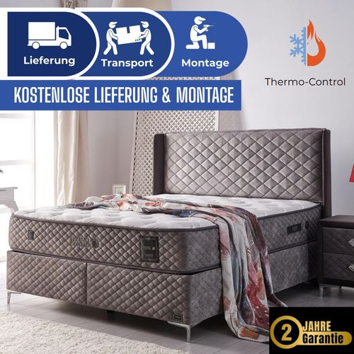 Bambi Boxspringbett 7 Schichten Höhe 29 cm Matratze Thermo Control (Anthrazit 140x200)