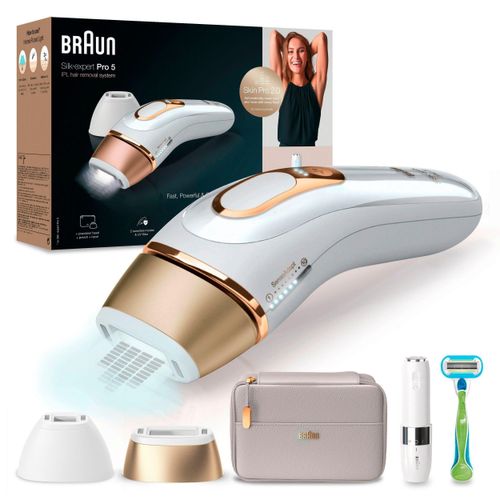 Braun IPL-Haarentferner Silk Expert Pro 5 IPL Haarentfernungsgerät Mann/Frau + Venus Rasierer, 400000 Lichtimpulse, 2 Aufsätze, Frauen, Männer, Intim