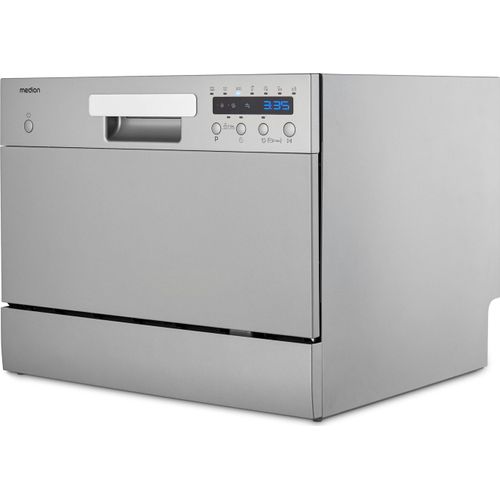 MEDION Tischgeschirrspüler DWT 60 (6 Gedecke Fassungsvermögen, 7 Reinigungsprogramme, LED Anzeige, 47 dB, MD37496) silber