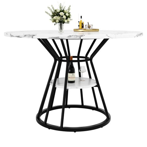 Runder Esstisch (Schwarz) Küchentisch Frühstückstisch Metallbeine Marmormuster