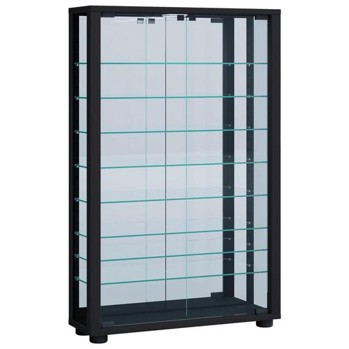 Mid.you Vitrine , Schwarz , Glas , 8 Fächer , 59x91.3x18 cm , in verschiedenen Holzdekoren erhältlich , Wohnzimmer, Wohnwände, Vitrinenschränke