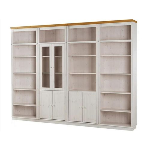 Livetastic Wohnwand Lillehammer , Kiefer, Honig , Holz, Glas , 4-teilig , Kiefer,Kiefer,Kiefer,Kiefer , massiv , 5 Fächer , 296x223x34 cm ,