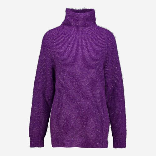 Violetter Rollkragenpullover mit glänzenden Fasern