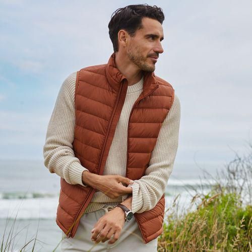 Ultraleichte verstaubare Wanderweight-Daunenweste, Herren,  Braun, Polyester/Nylon/Daunen, by Lands' End