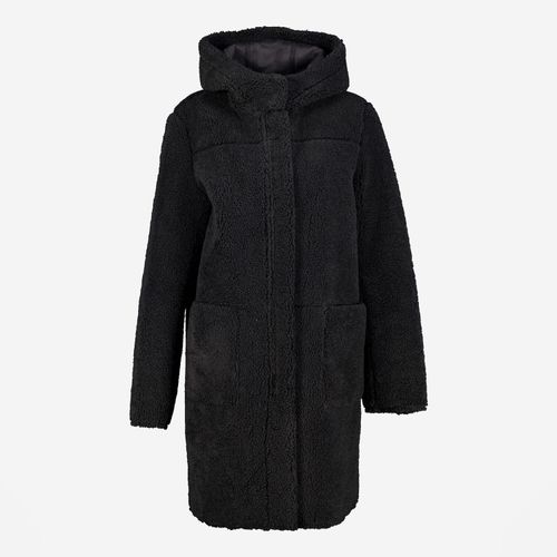 Schwarz-grauer Alina Mantel aus Kunstfell & Wildlederimitat