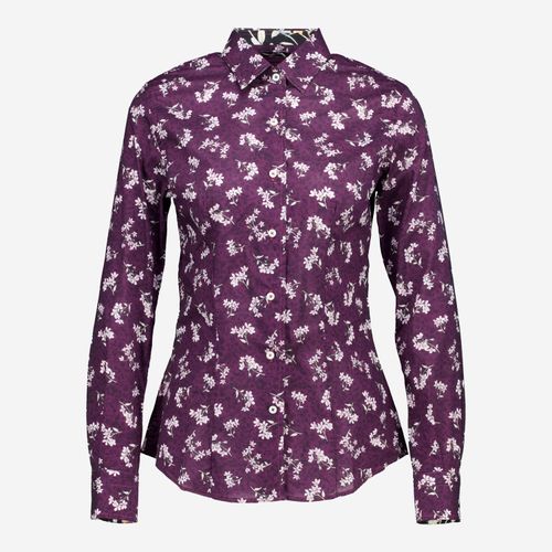 Violettes Hemd aus Liberty-Stoff mit Sakura-Blütenmuster