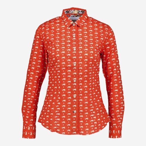 Rote Hemdbluse aus Liberty-Stoff mit Löwenmuster