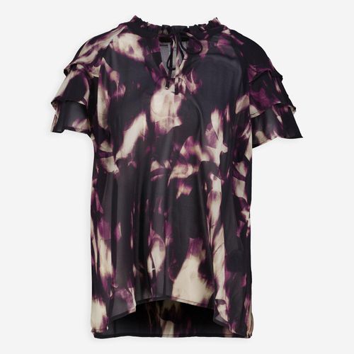 Mehrfarbige Bluse mit gerüschten Ärmeln