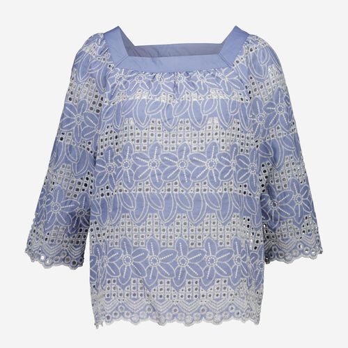 Blau-weiße Bluse mit Stickerei